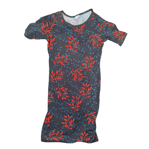 LuLaRoe Dress Bodycon Knit Short Sleeve Casual Leaf Print Black‎ Large - Picture 3 of 5
